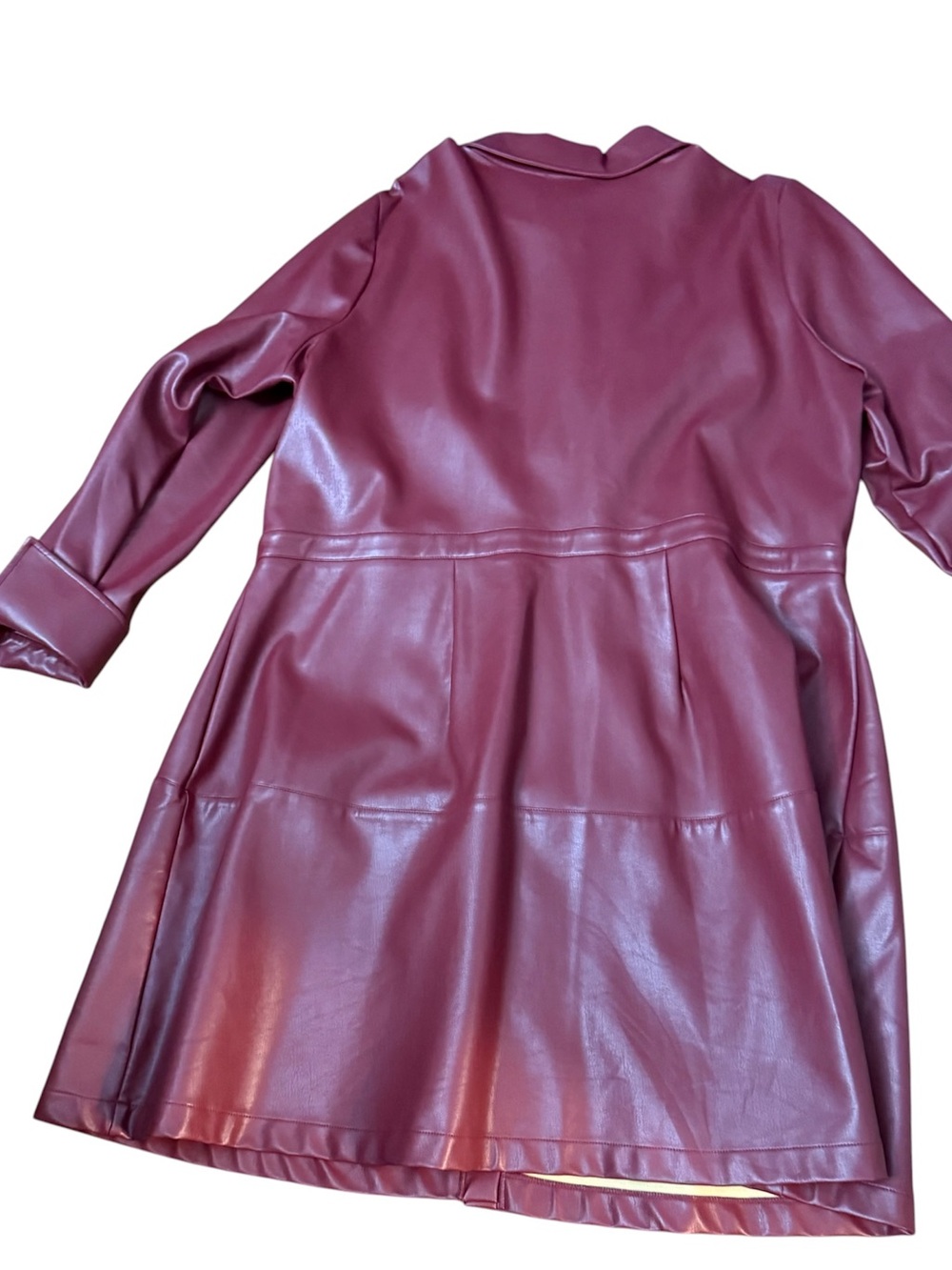 Eloquii Elements Vegan Leather Button-Front Mini Shirt Dress Cabernet 18 - Picture 3 of 6